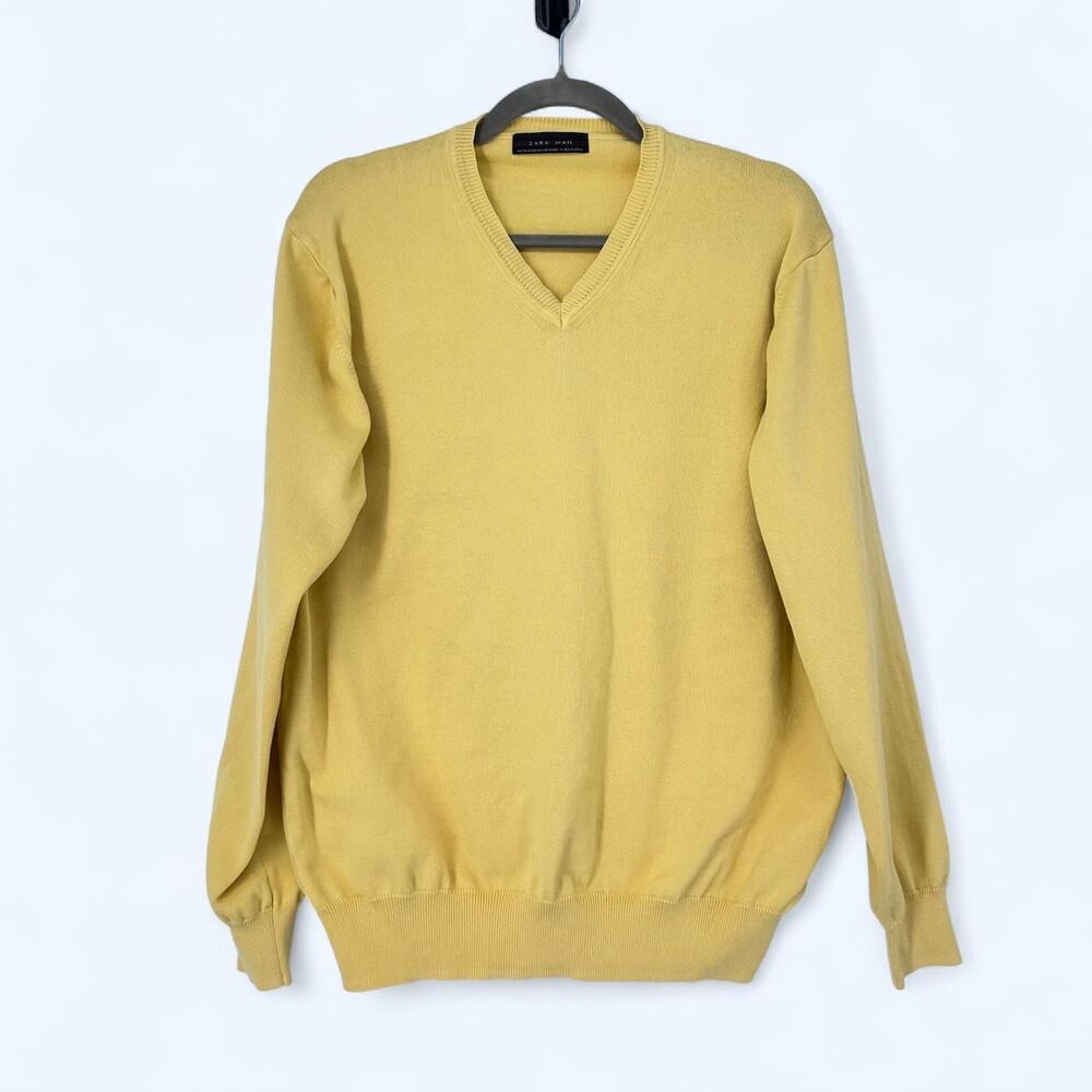Yellow V Neck 100% Cotton Indie Prep Pullover Knit Sweater